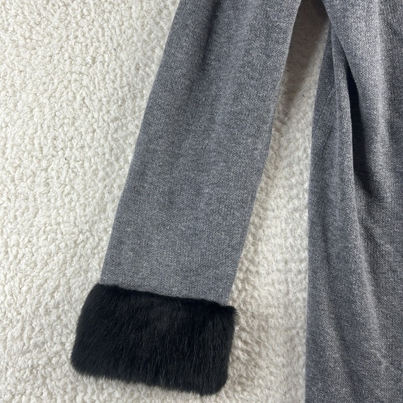 NWT Kasper Womens Gray Faux Fur Trim Cuff Open-Front Cardigan Sweater M MEDIUM - Picture 6 of 14
